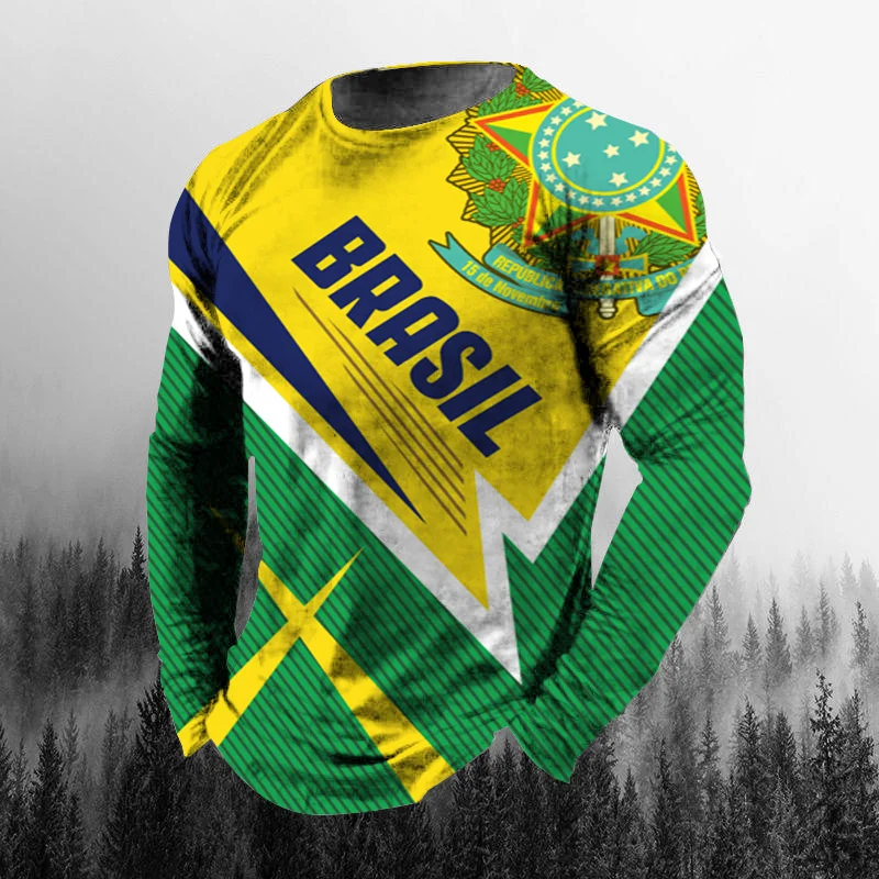 Vintage Fashion Jersey - Vintage Braziliaanse vlag 3D-print herfst heren