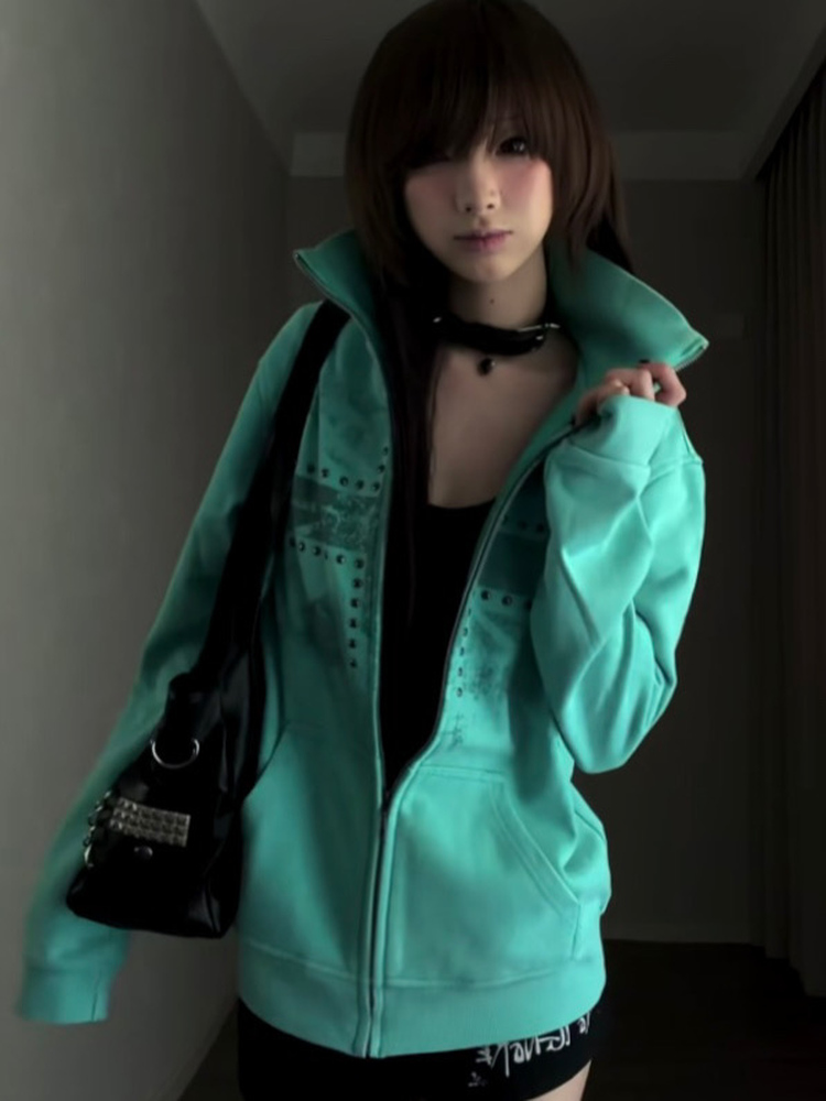Mintgroene hoodie met print en - Vintage Windbreaker Nylon recensie en prijs